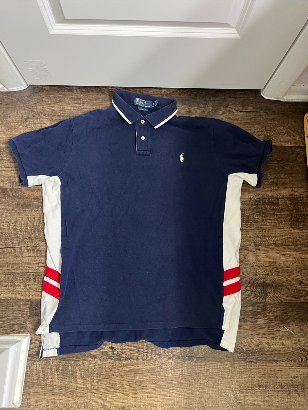 Ralph Lauren Navy Polo with White Panels & Red Stripe Accents